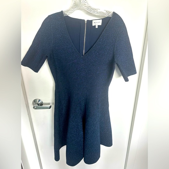 Milly fit and flare blue metallic dress - Picture 1 of 3